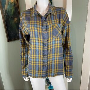 Women’s Prana Percy Organic Cotton Blend Flannel Plaid Button Down Shirt Large L